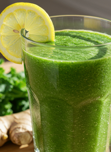 Kale ginger detox smoothie with lemon and fresh greens