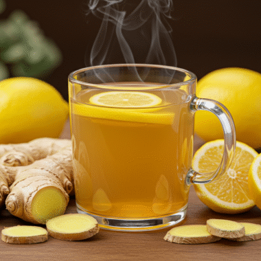 lemon ginger fat-burning tea recipe in a clear mug