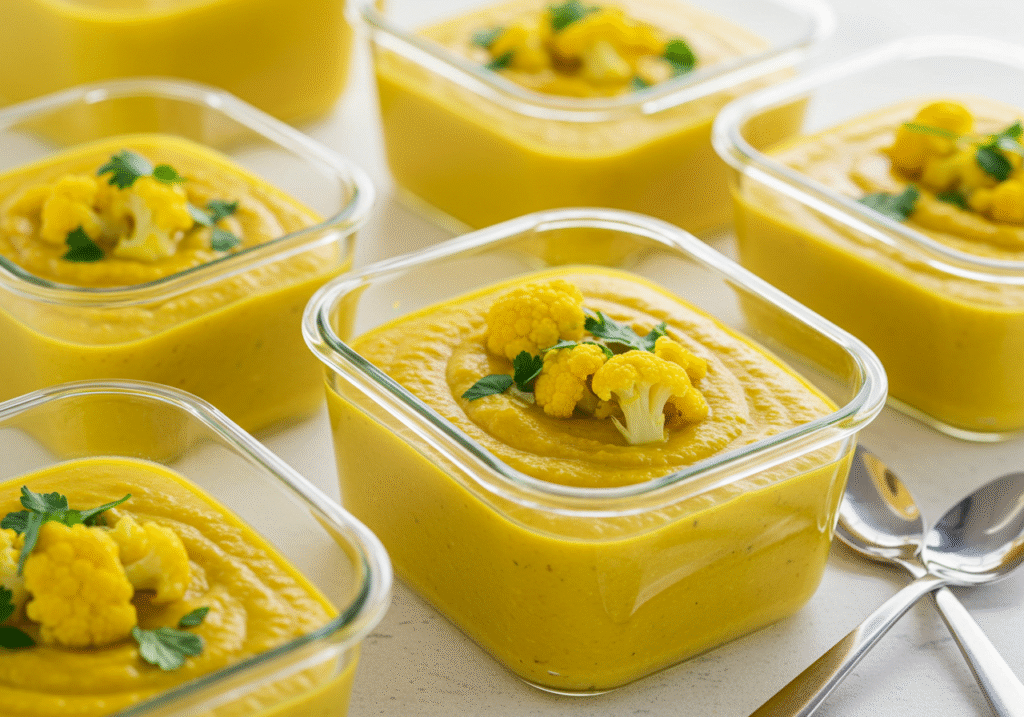 Cauliflower Turmeric Weight Loss Soup: The Golden Detox for Fat Burning 4 cauliflower turmeric soup in storage jars