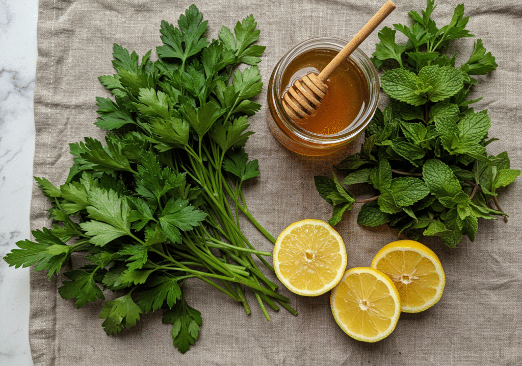 Mint Parsley Detox Tea with Honey: Nature’s Belly Bloat Fix 2 Fresh parsley, mint, and honey for detox tea