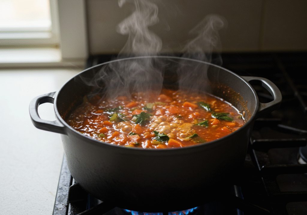 Spicy Lentil Soup for Fat-Burning: Bold Flavor, Real Results 3 Spicy lentil soup cooking in pot