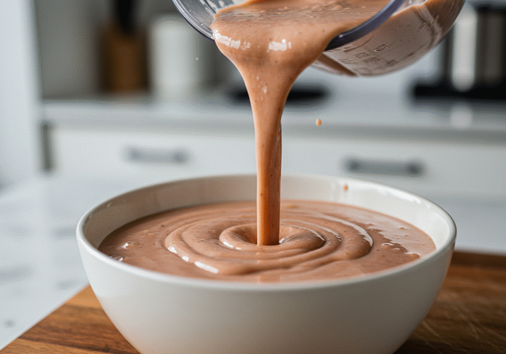 Banana Peanut Butter Smoothie Bowl: The Creamy Energy Bowl You’ll Crave Daily 3 Blended banana peanut butter smoothie being poured