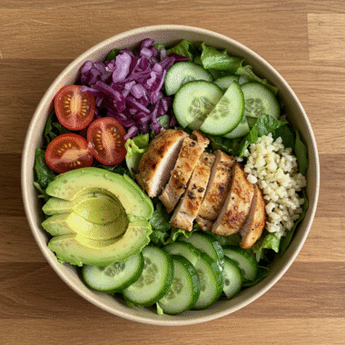 Salad weight loss meal with grilled chicken and greens
