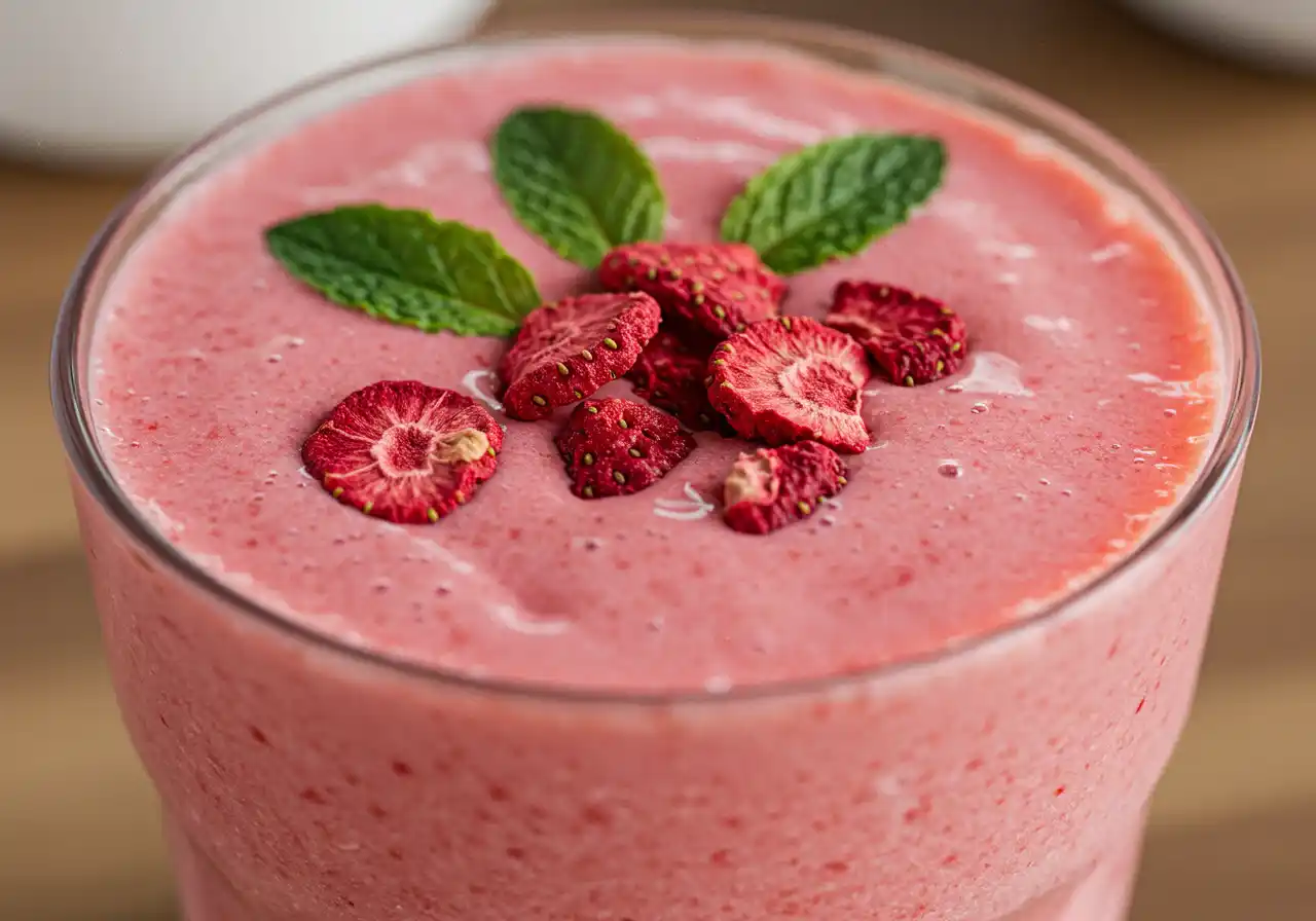 Freeze Dried Fruit for Weight Loss – A Real Chef’s Guide to Guilt-Free Sweet Cravings 1 strawberry mint smoothie with freeze dried fruit