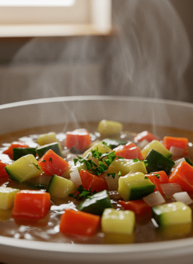 Healthy weight loss soups in bowl with fresh herbs