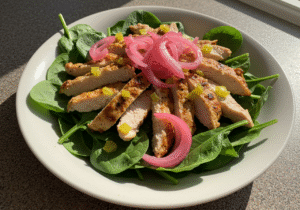 Zepbound salad idea with greens, chicken, and light dressing